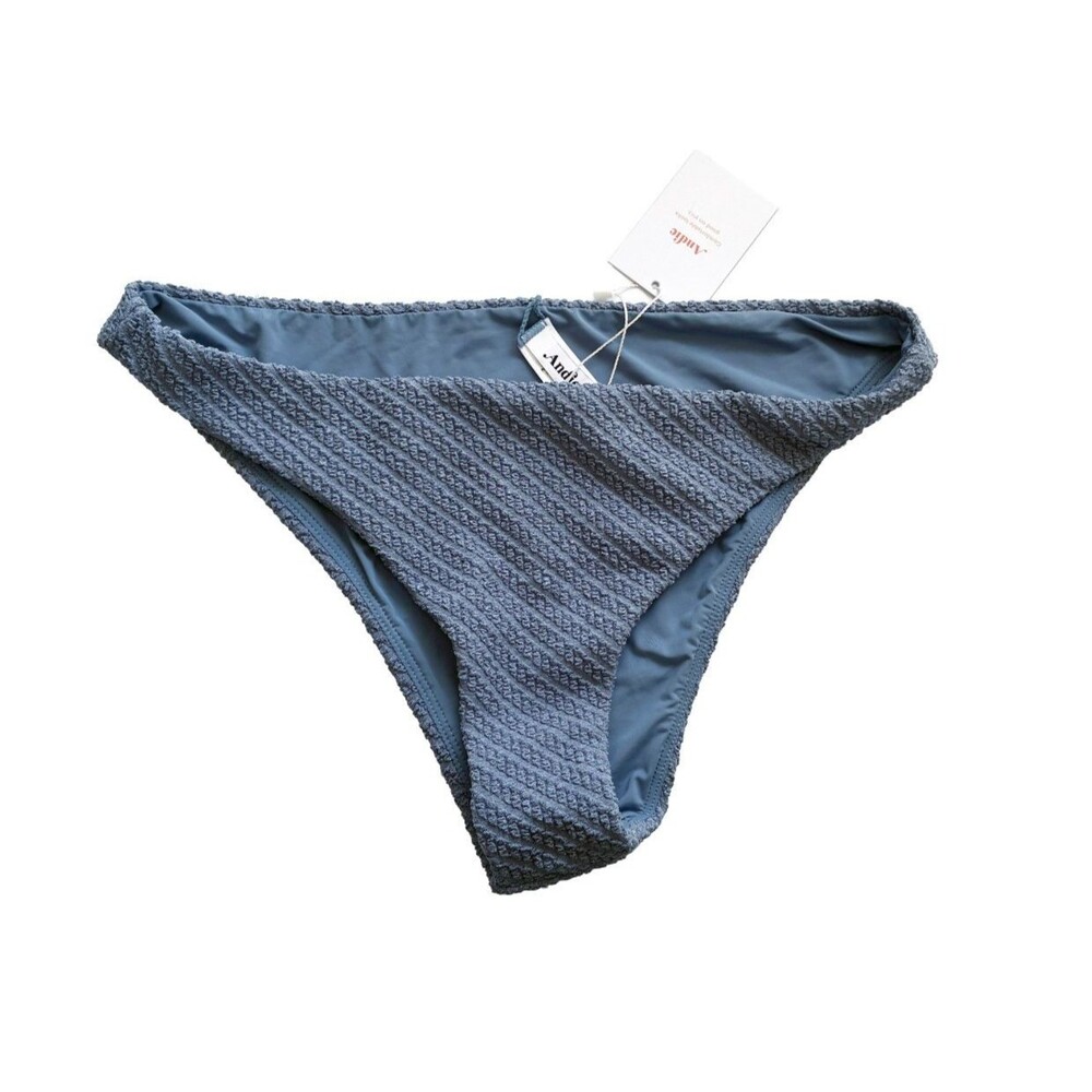 Andie Swim The Cheeky Bikini Bottom M Blue Slate Textured Beach NWT
